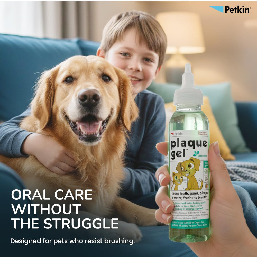 Petkin Gel aplica sin cepillado, dientes de mascotas más limpios.