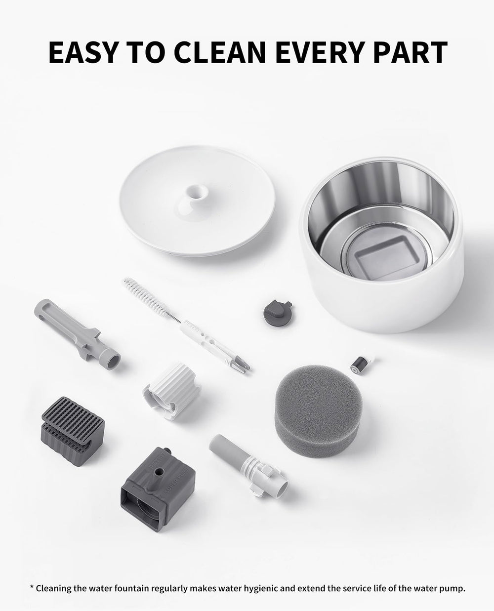 PETKIT mango ergonómico en fontana facilita agarre cómodo durante la limpieza.