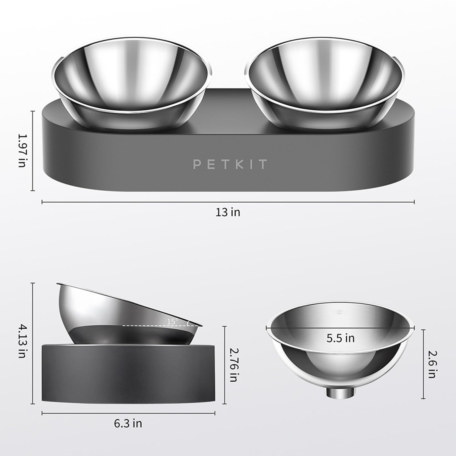 PETKIT inclinación de 15 grados, cuenco para una posición más cómoda al comer.