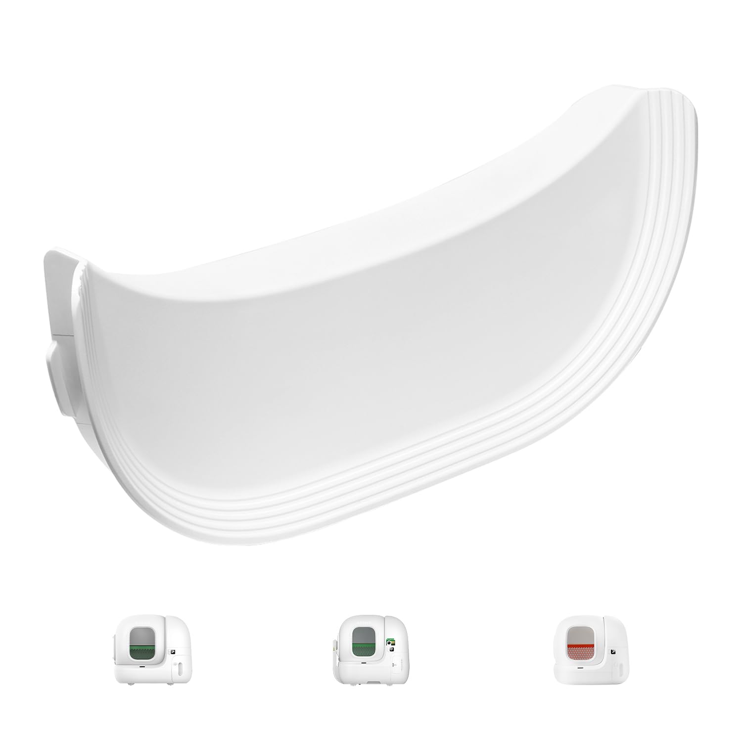 PETKIT Puramax: vista frontal, valla elevadora que reduce la dispersión de arena.