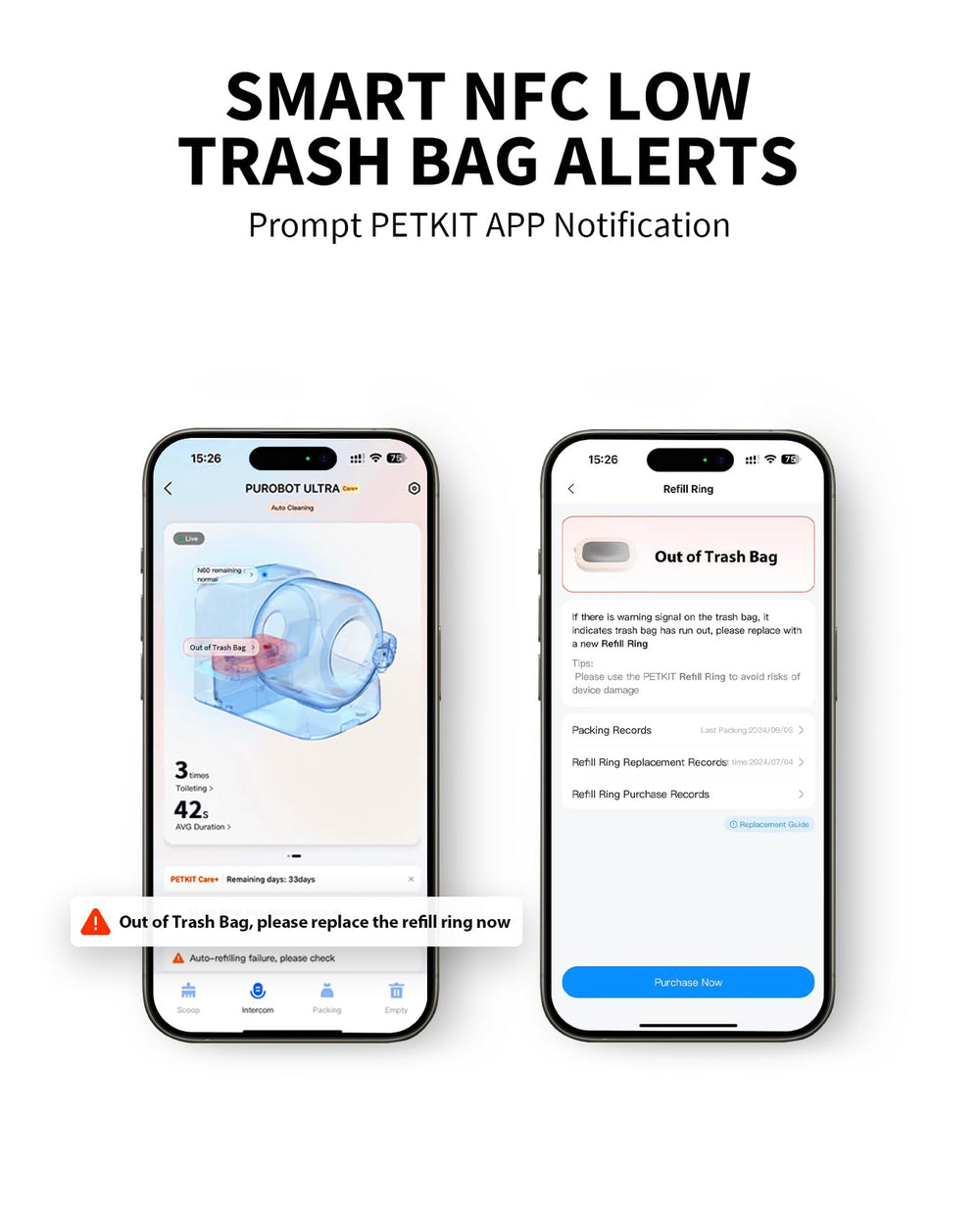 PETKIT Purobot Ultra: notificaciones de reposición en la app