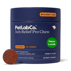PetLab Co Itch Relief Chew Pro empaquetado para uso diario, fácil de abrir.