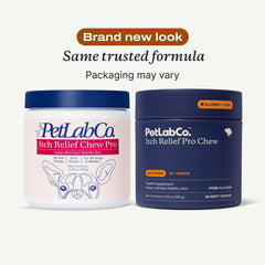 PetLab Co Itch Relief Chew Pro con aceite de anchoa omega-3 para cuidado de la piel.
