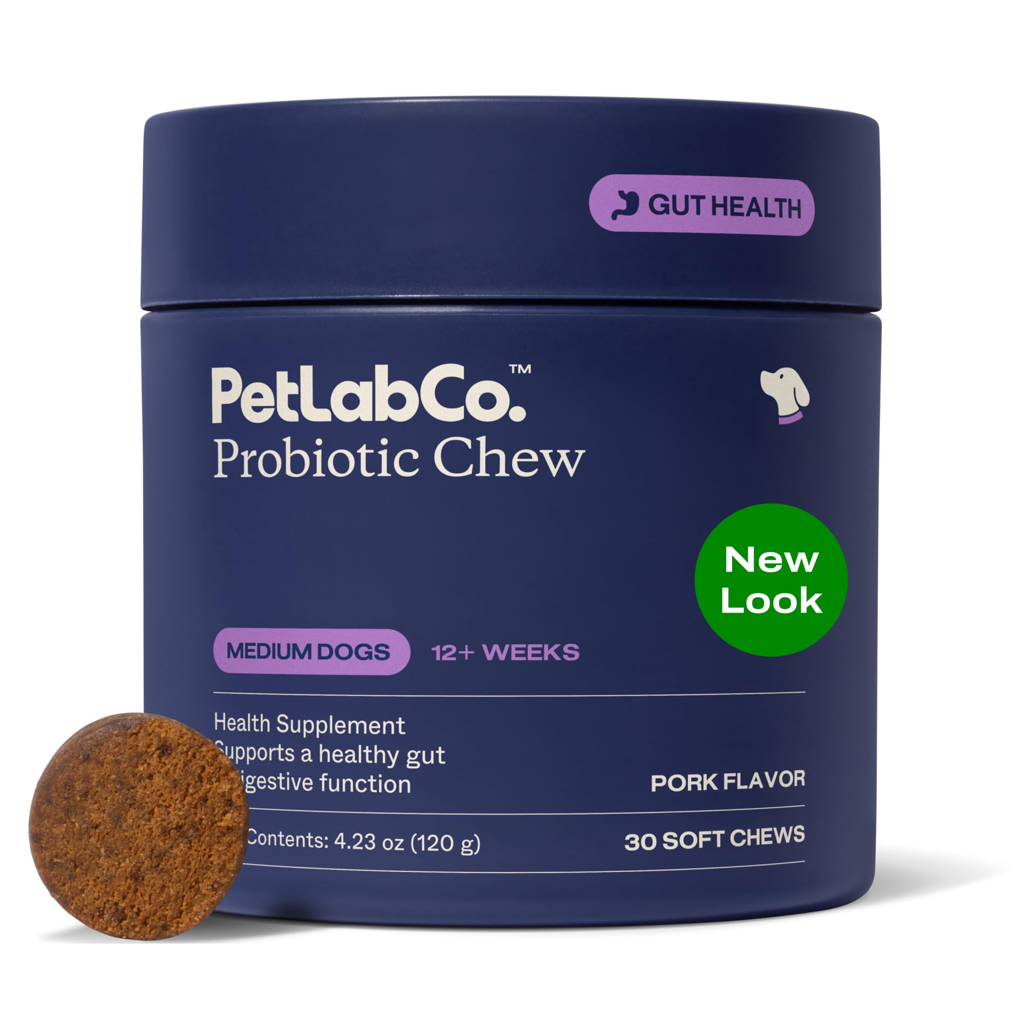 PetLab Co Probióticos para perros, frente del empaque, apoyo digestivo diario.