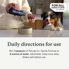 PetLab Co uso fácil sin pasta dental, cuidado dental rápido.