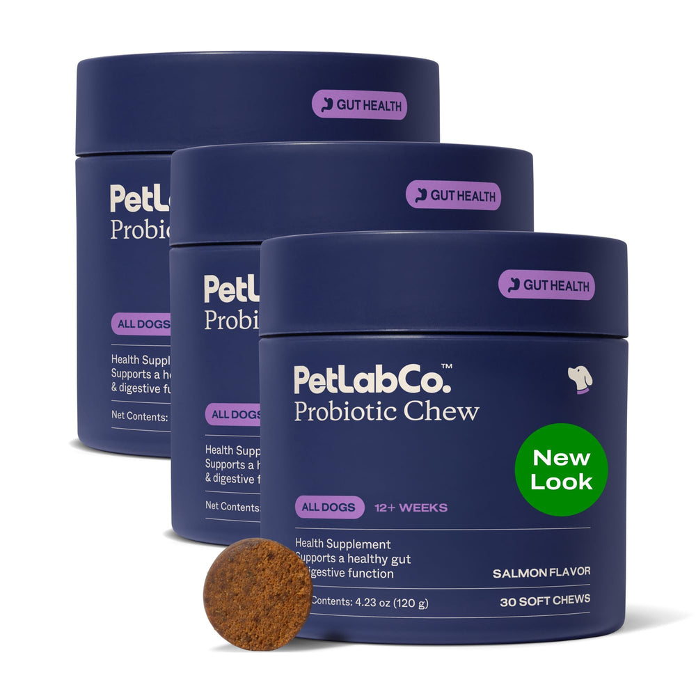 PetLab Co. probióticos para perros, sabor salmón, masticables suaves para la digestión.