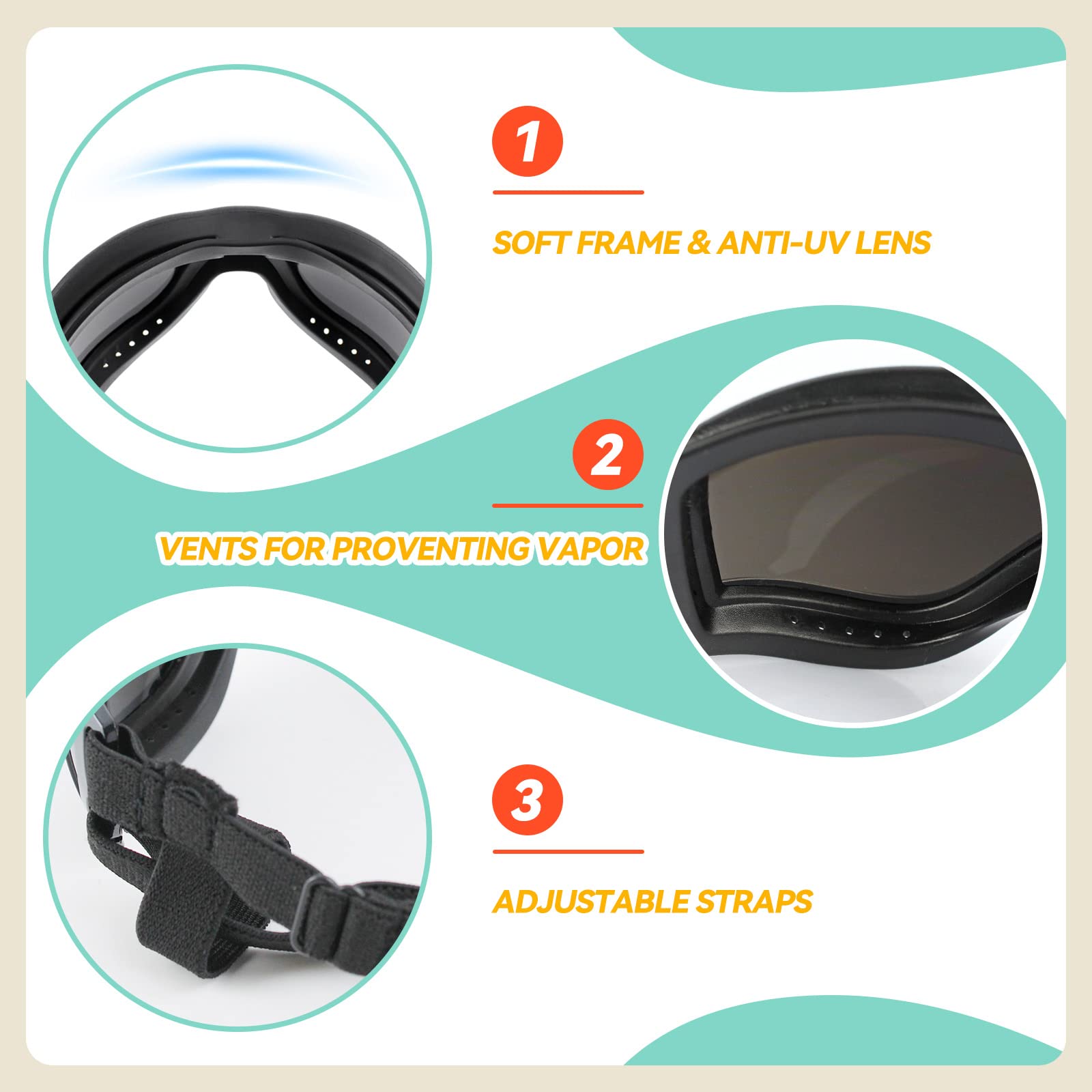 PETLESO lentes duraderos, proteccion contra viento y polvo en paseos al aire libre.