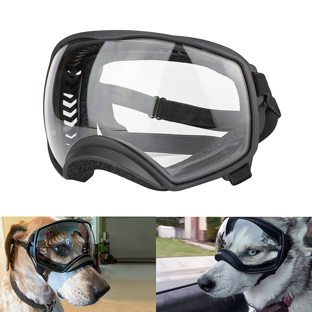 PETLESO gafas para perros grandes protegen UV y polvo durante paseos.