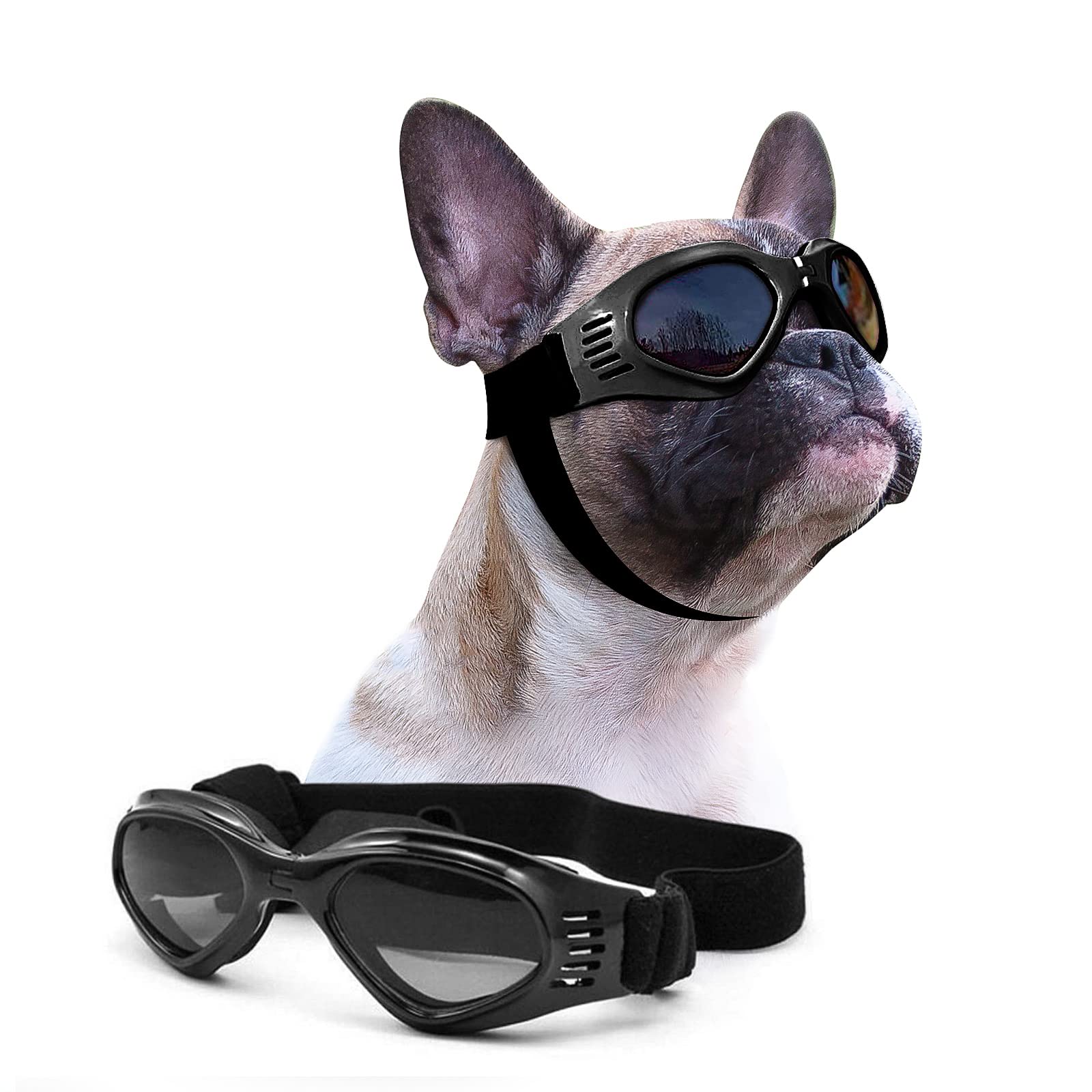 PETLESO gafas para perro mediano, vista frontal, protección contra viento y UV.