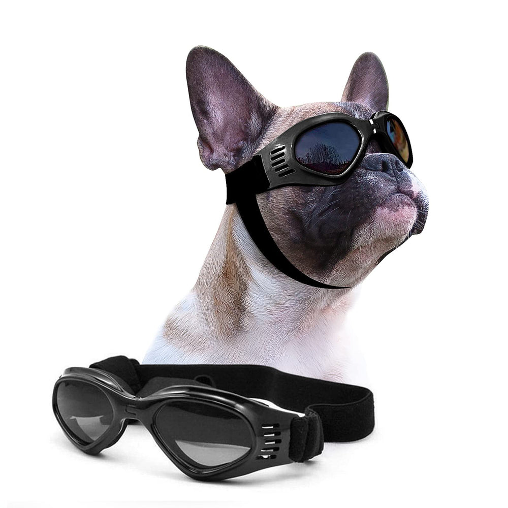PETLESO gafas para perro mediano, vista frontal, protección contra viento y UV.