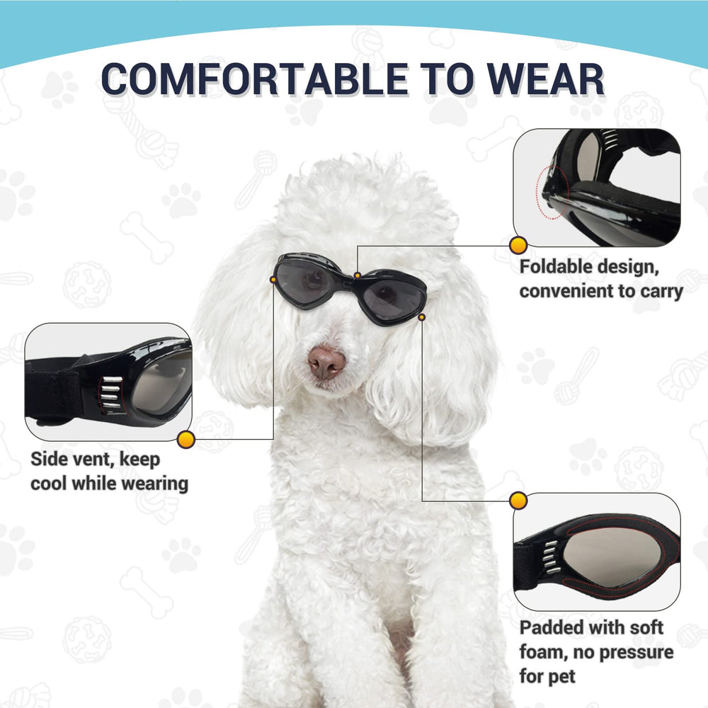 PETLESO gafas para perro mediano, uso en paseo, protección UV y polvo.