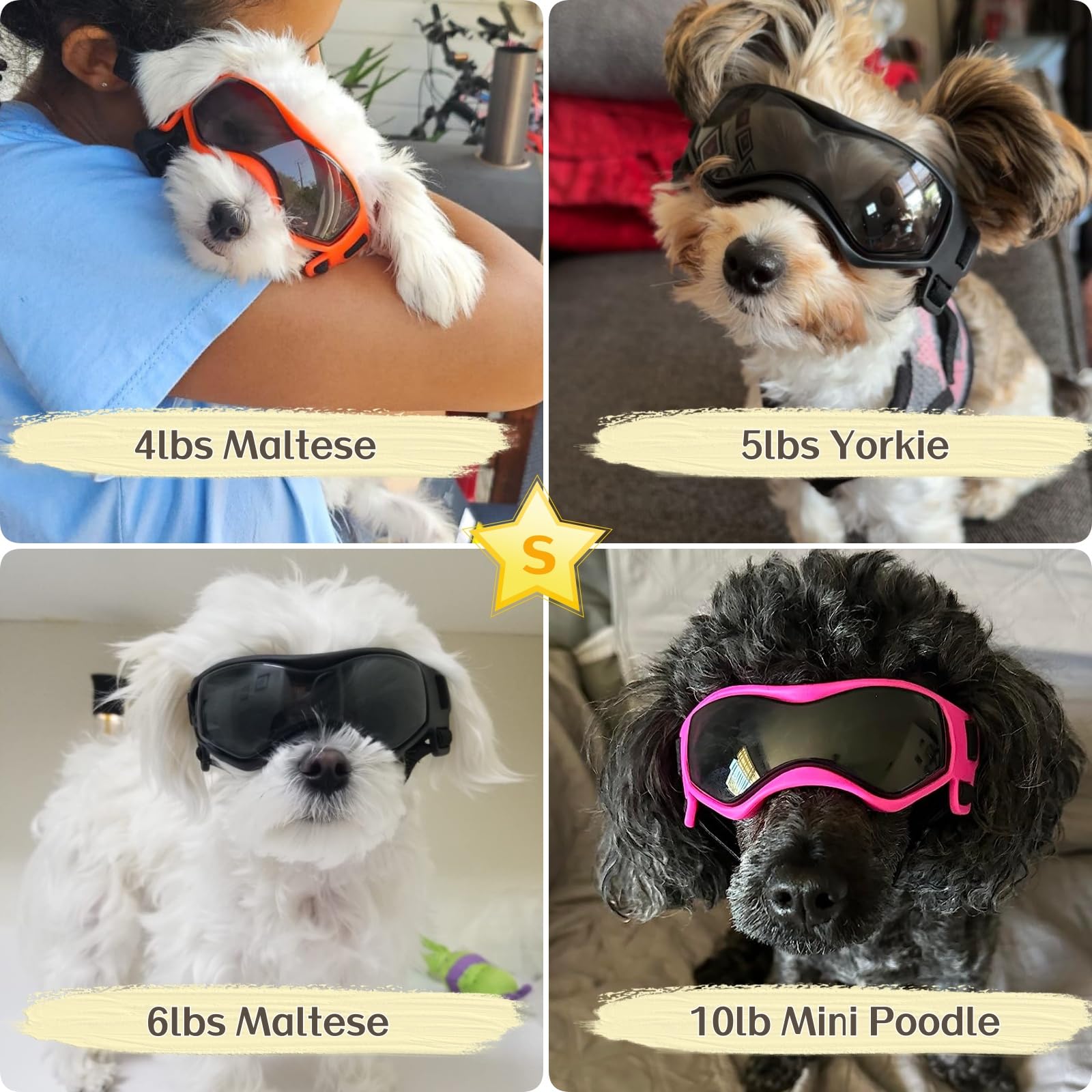 PETLESO gafas para perro tamaño pequeño, diseño curvo, cubre zona ocular para paseos aventureros.