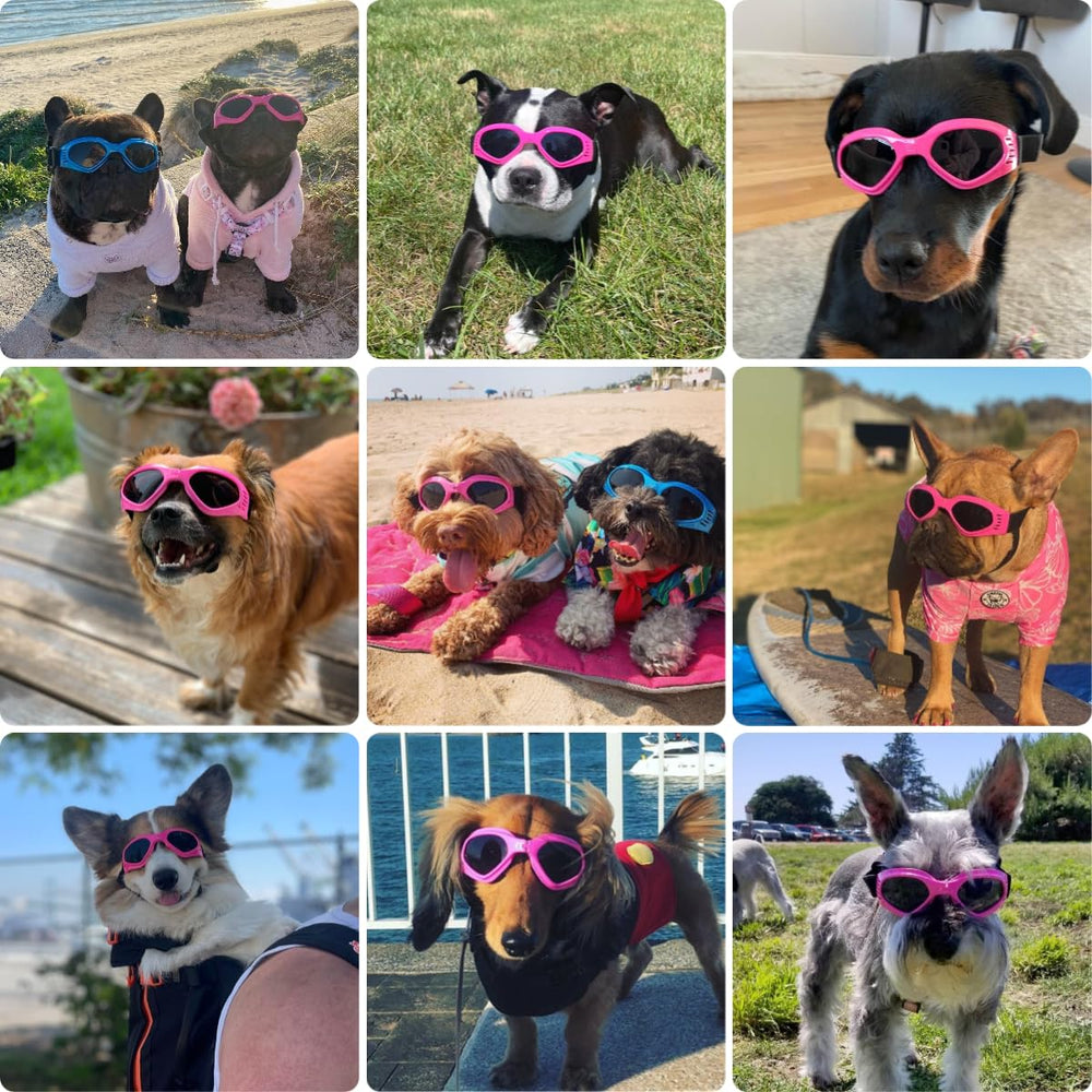 Gafas PETLESO para perros rosa, protección anti UV para caminatas soleadas