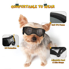 Lunettes PETLESO pour chien, cadre doux avec ventilation, confort en plein air.