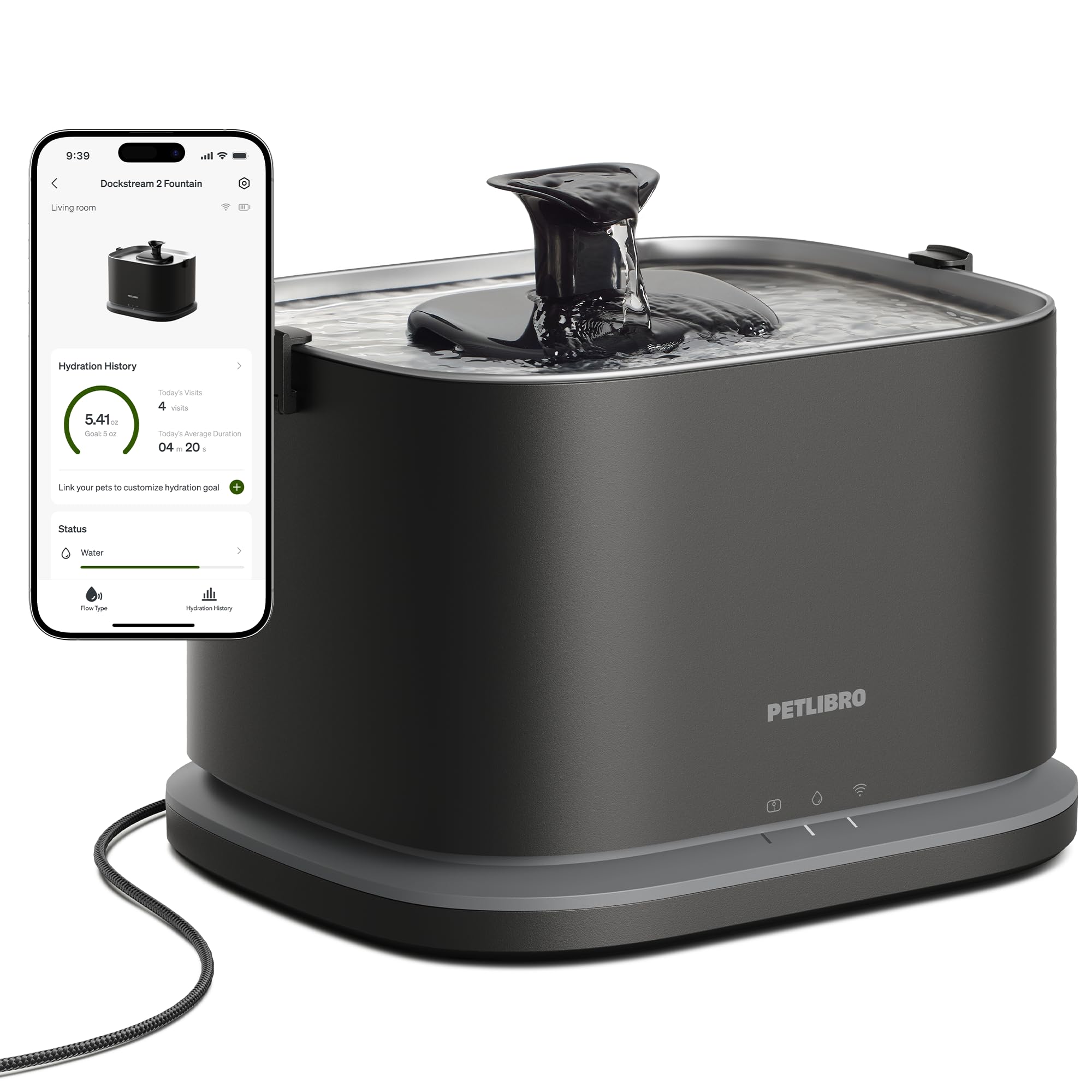 PETLIBRO Dockstream 2: fuente para gatos en acero inoxidable, higiene mejorada.