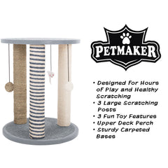 Base alfombrada gris PETMAKER, superficie estable para descanso tras jugar.
