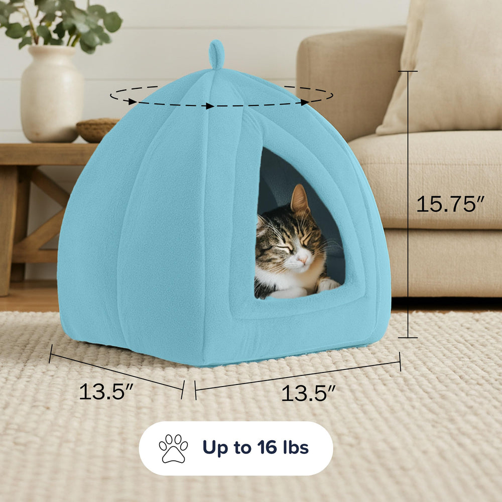 PETMAKER cama-cueva con dimensiones compactas para espacios reducidos.