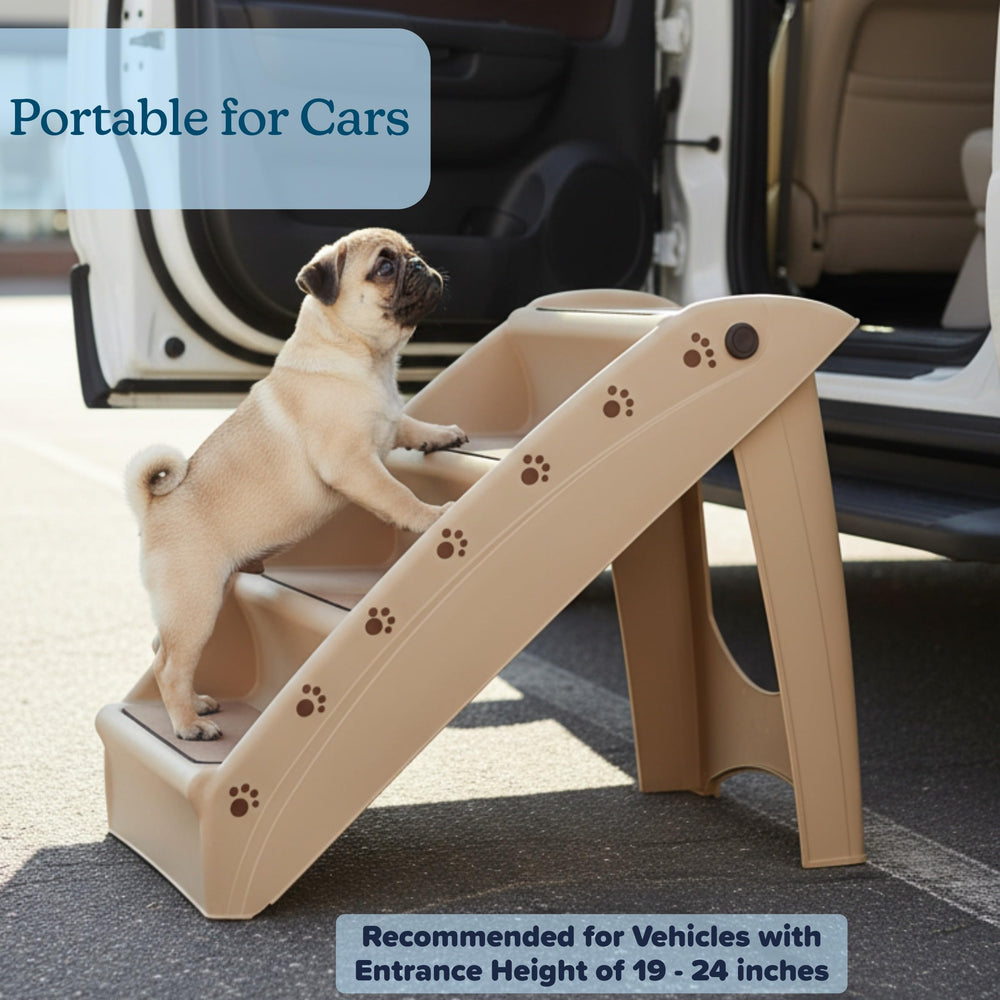 PETMAKER escaleras mascotas plegables, diseño compacto para guardar tras asientos.