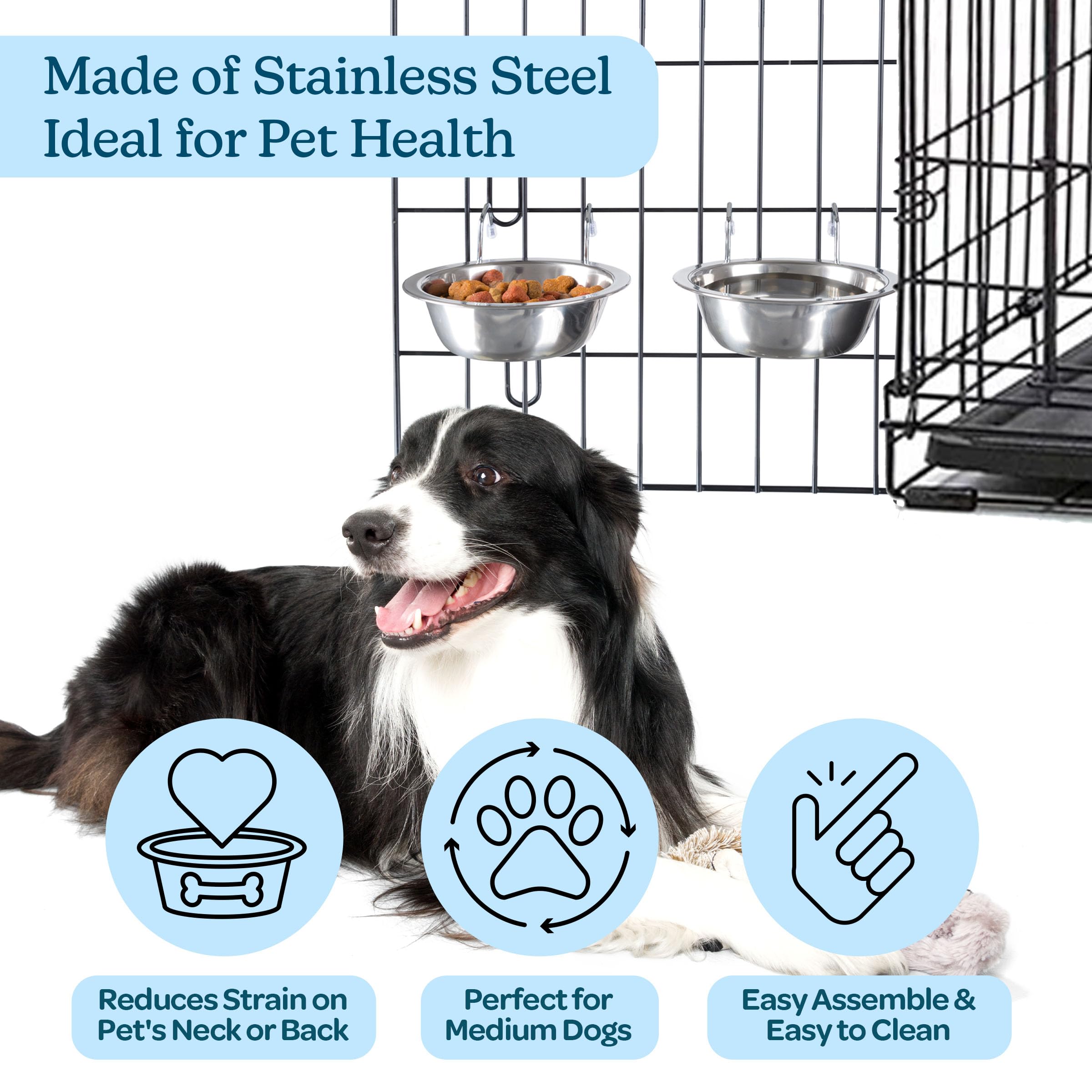 Platos inoxidables PETMAKER para alimentación y bebida de mascotas.
