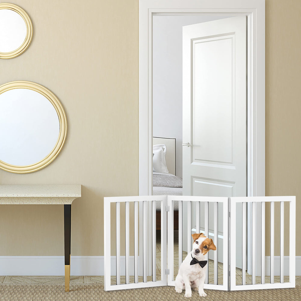 PETMAKER valla interior para perros, 3 paneles blanca, ideal para puertas y pasillos.
