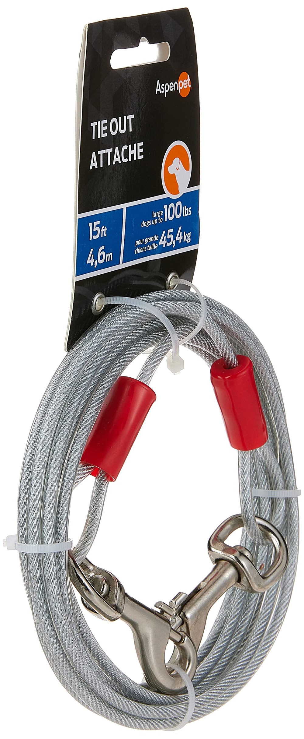 Petmate cable de tiro exterior con ganchos de bronce, seguridad duradera para uso diario.