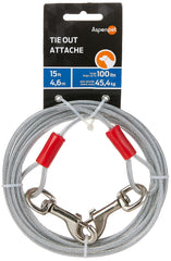 Petmate cable de tiro para perros, resistente y plateado, ideal para patios sin cerca.