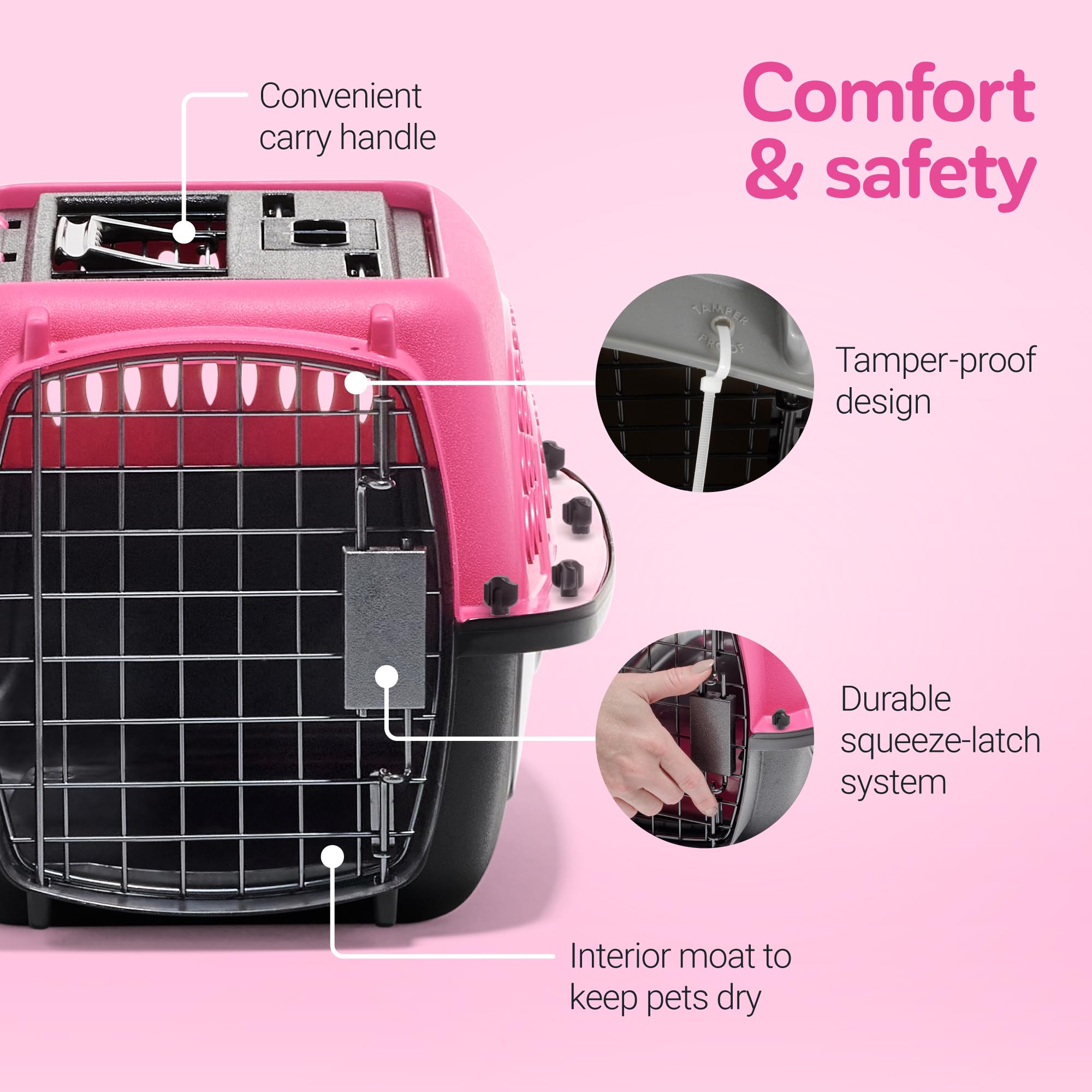 Petmate jaula con asa plegable para transporte cómodo y estable.