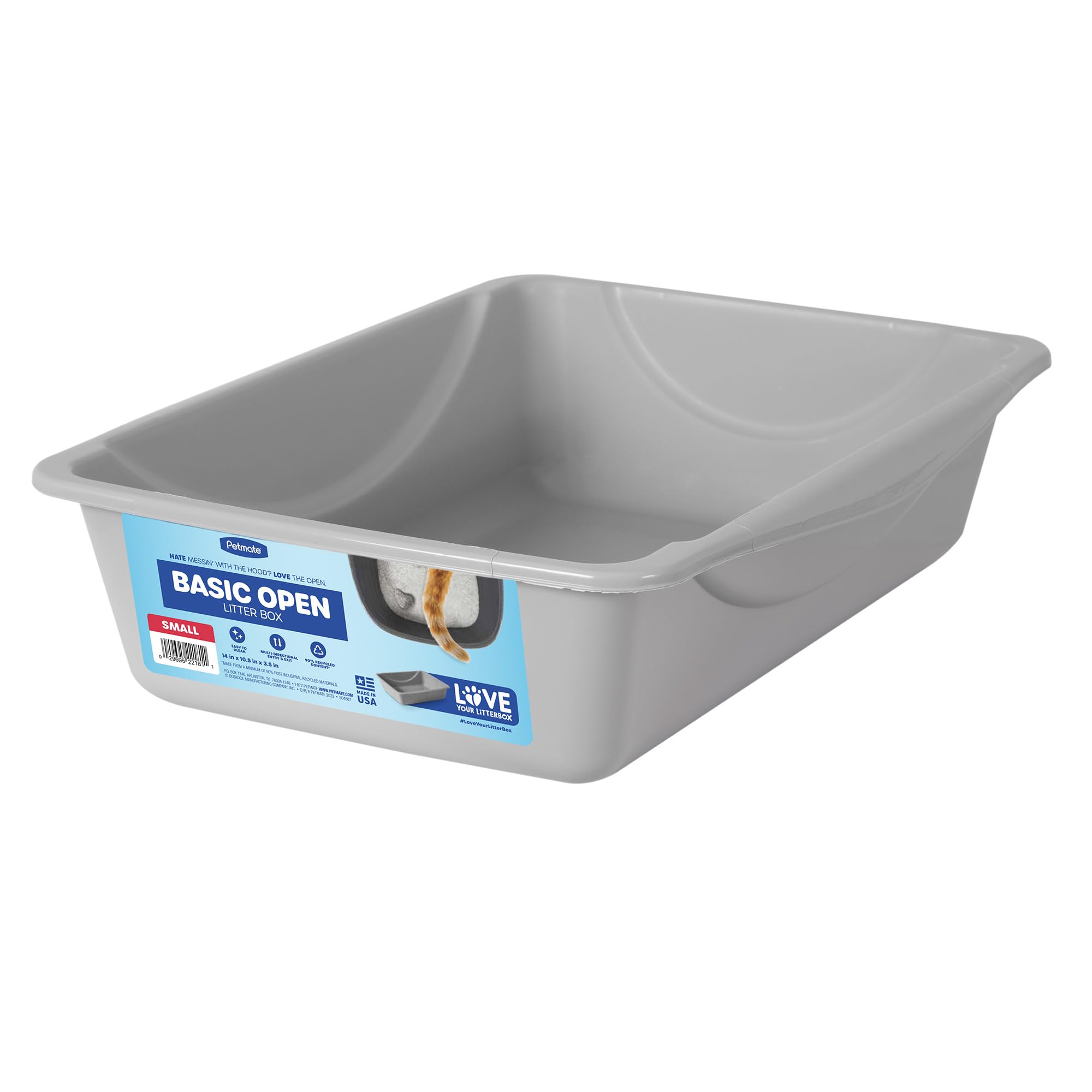 Petmate Bandeja abierta azul gris, fácil acceso para gatos de todos los tamaños.