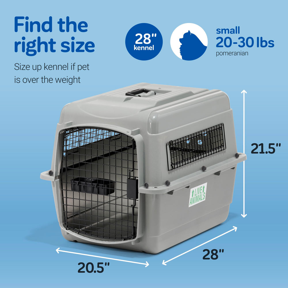 Sky Kennel incluye etiquetas LIVE ANIMAL, cuenco y absorbente.