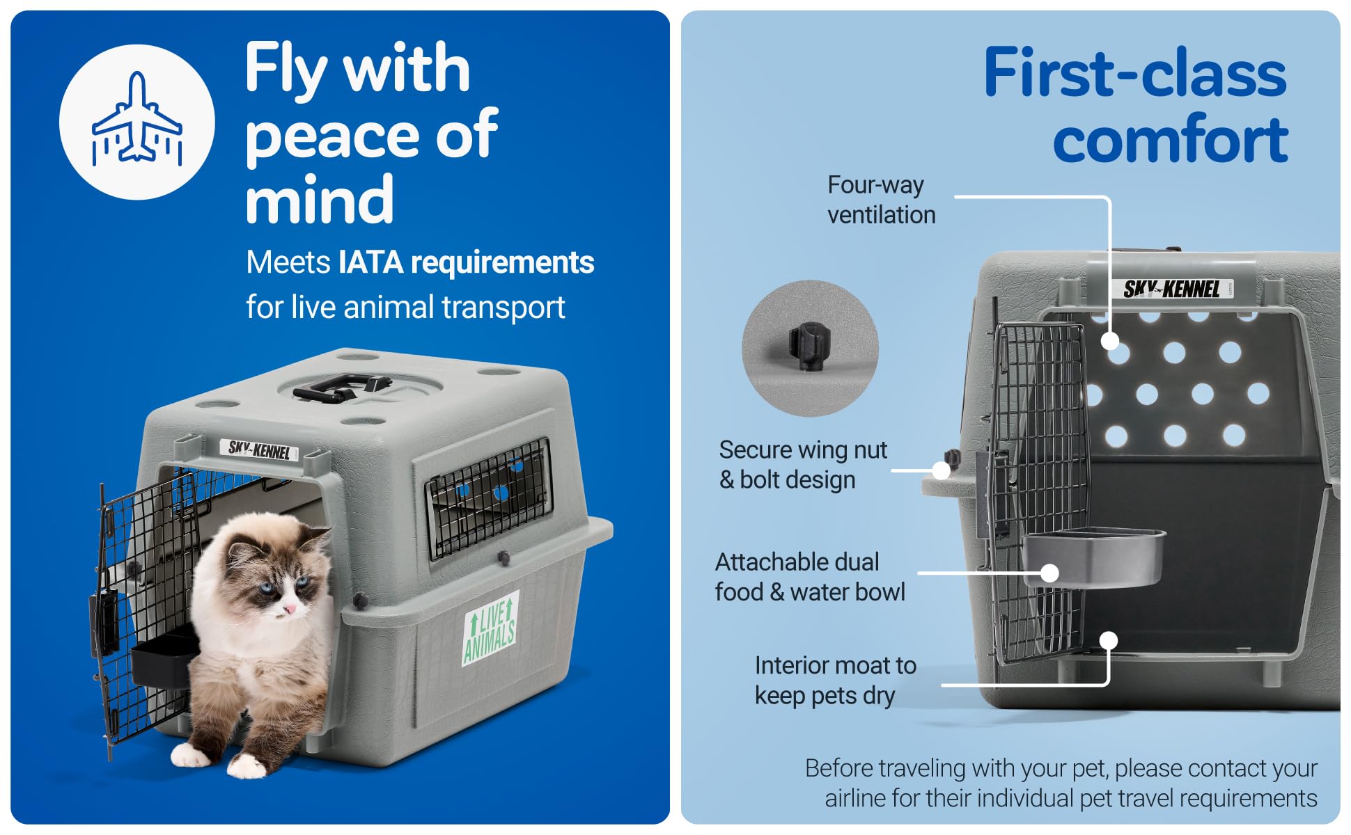 Petmate Sky Kennel cierre de puerta con interlocks para seguridad