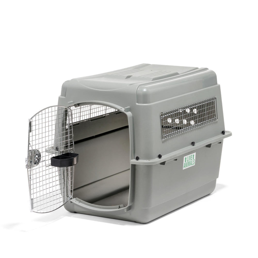 Petmate Sky Kennel con ventilación 360 para mascotas, seguridad y confort.
