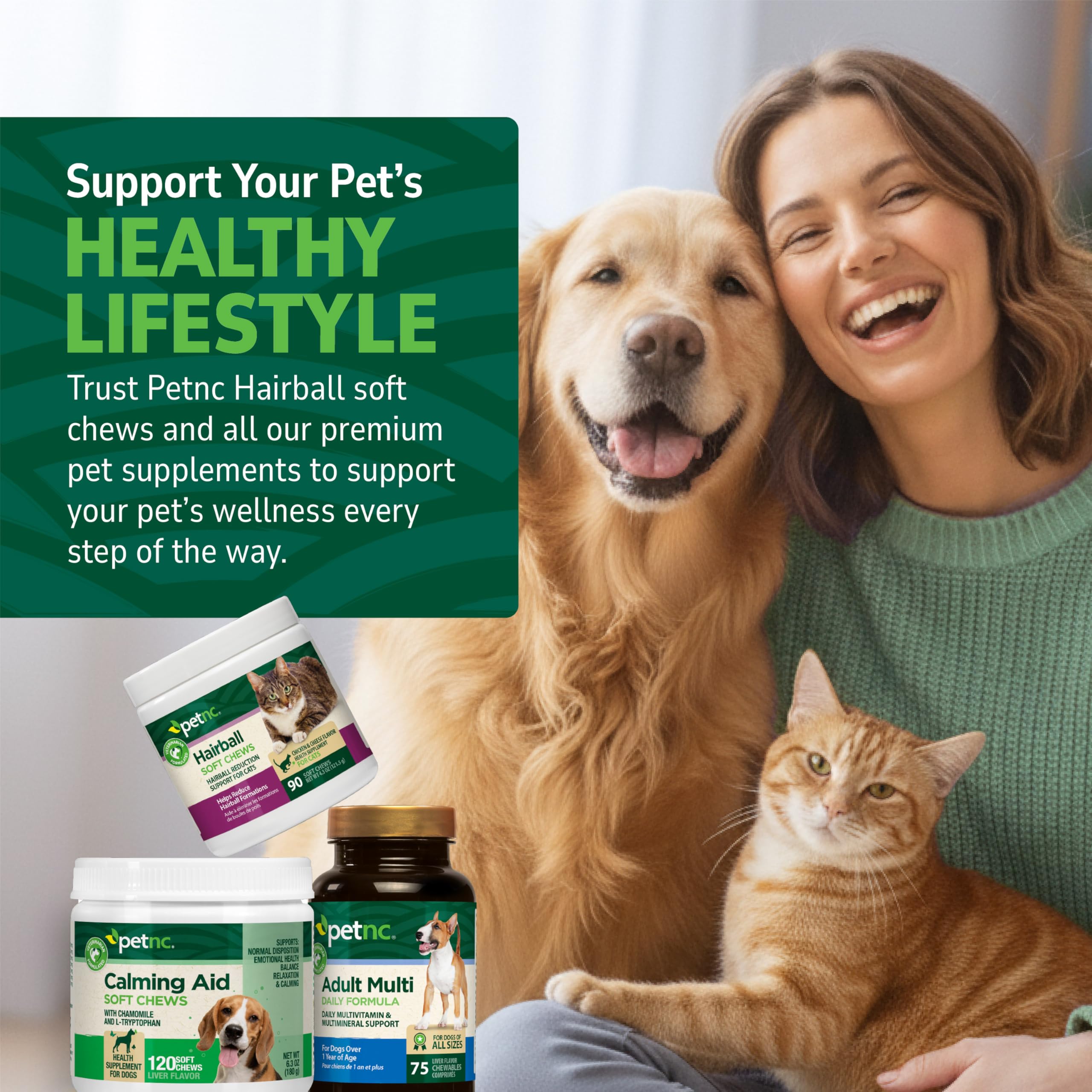 PetNC Hairball Soft Chews, recomendado por veterinarios para el cuidado felino.