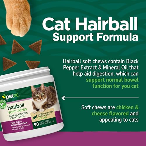 PetNC Hairball Soft Chews, textura suave, facilita la toma diaria para gatos exigentes.
