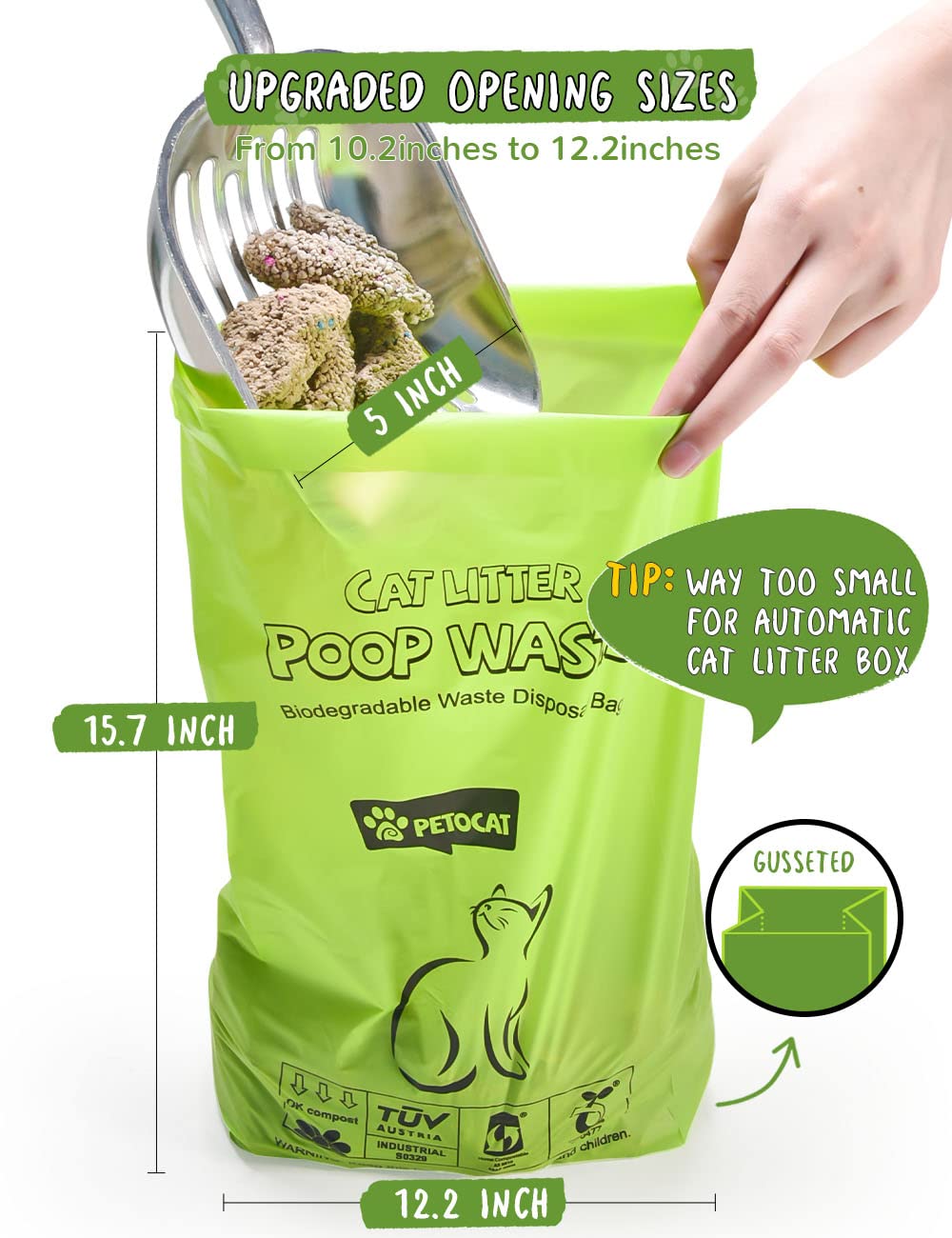 PETOCAT bolsas grandes para recoger heces, sin derrames.