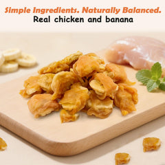 PETPURO bocaditos sin gluten con plátano, opción digestible para perros pequeños.