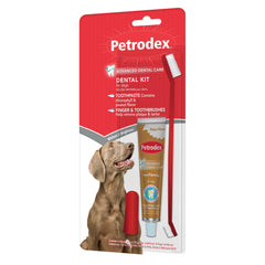 Petrodex kit dental para perros con cepillo doble facilita la limpieza diaria.