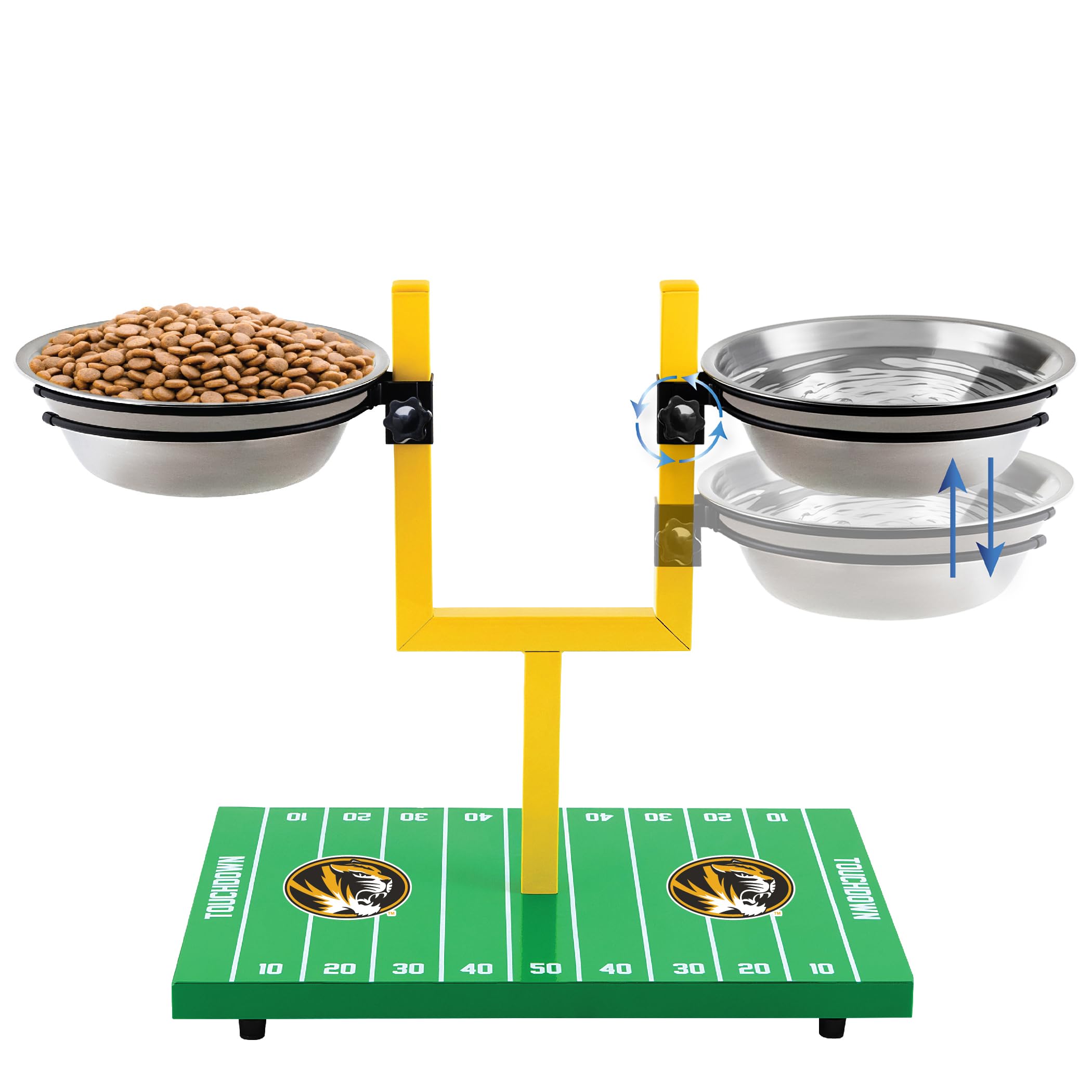 Pets First alimentador perro poste de gol con diseño temático y comida ordenada.