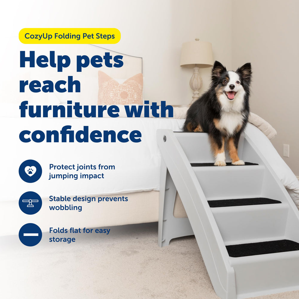 PetSafe CozyUp escalones 4 pasos lateral: diseño estable para mascotas nerviosas.