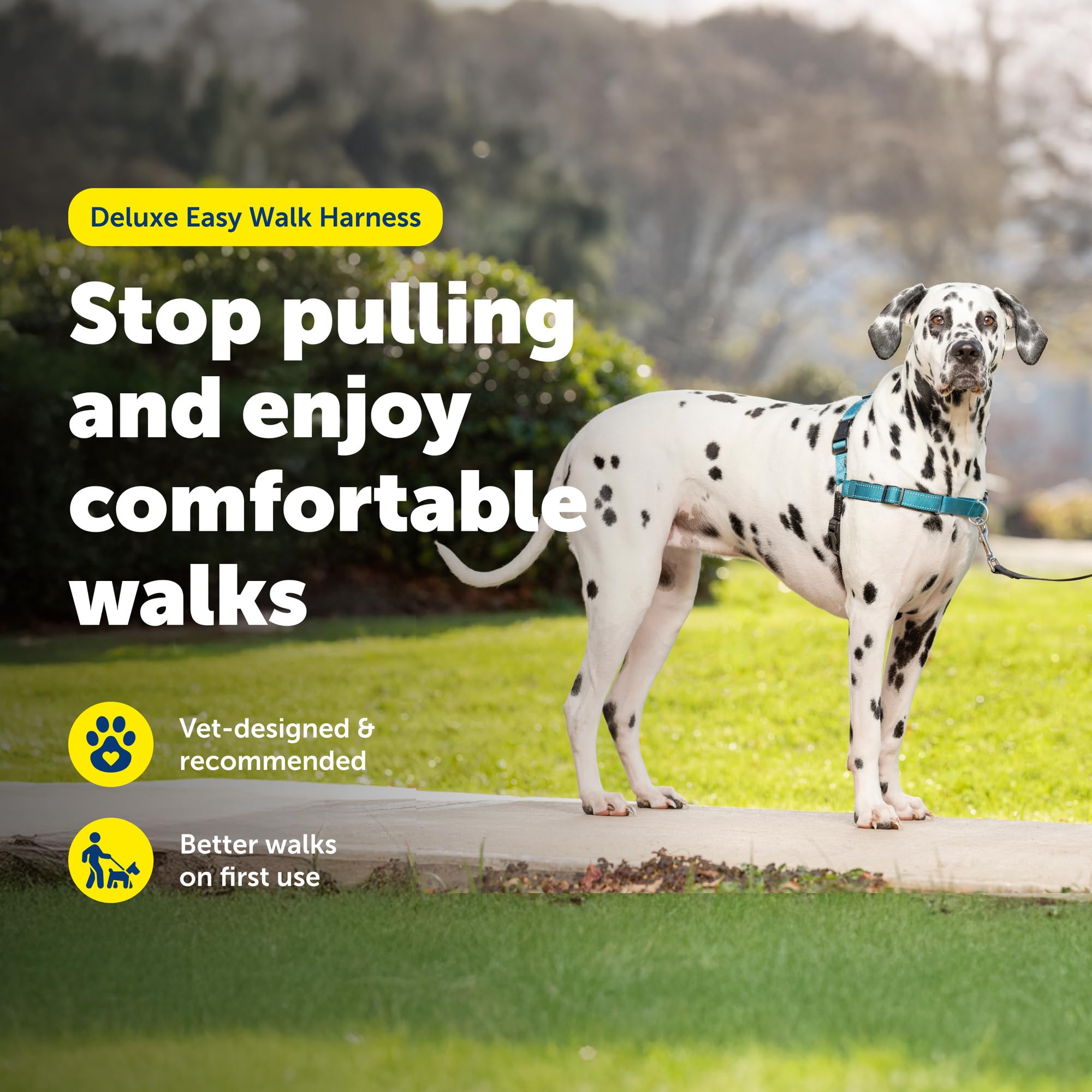 PetSafe Deluxe Easy Walk, correas de vientre de colores para colocación rápida.