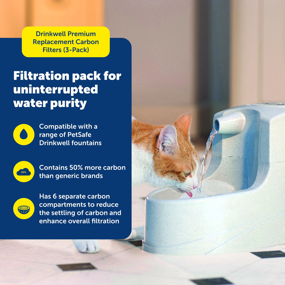 PetSafe Drinkwell: filtro doble densidad retiene pelo y polvo para agua limpia