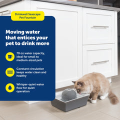 PetSafe Drinkwell flujo suave, ideal para mascotas sensibles al sonido.