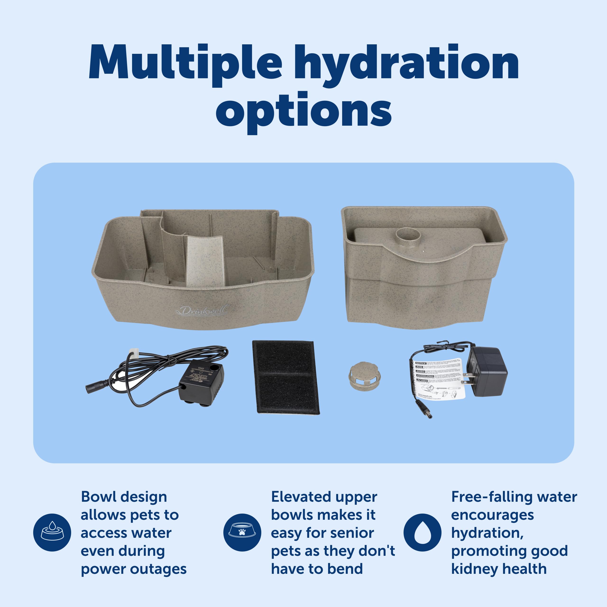 PetSafe Drinkwell Multi-Tier: bomba de circulación silenciosa para uso diario sin ruidos.
