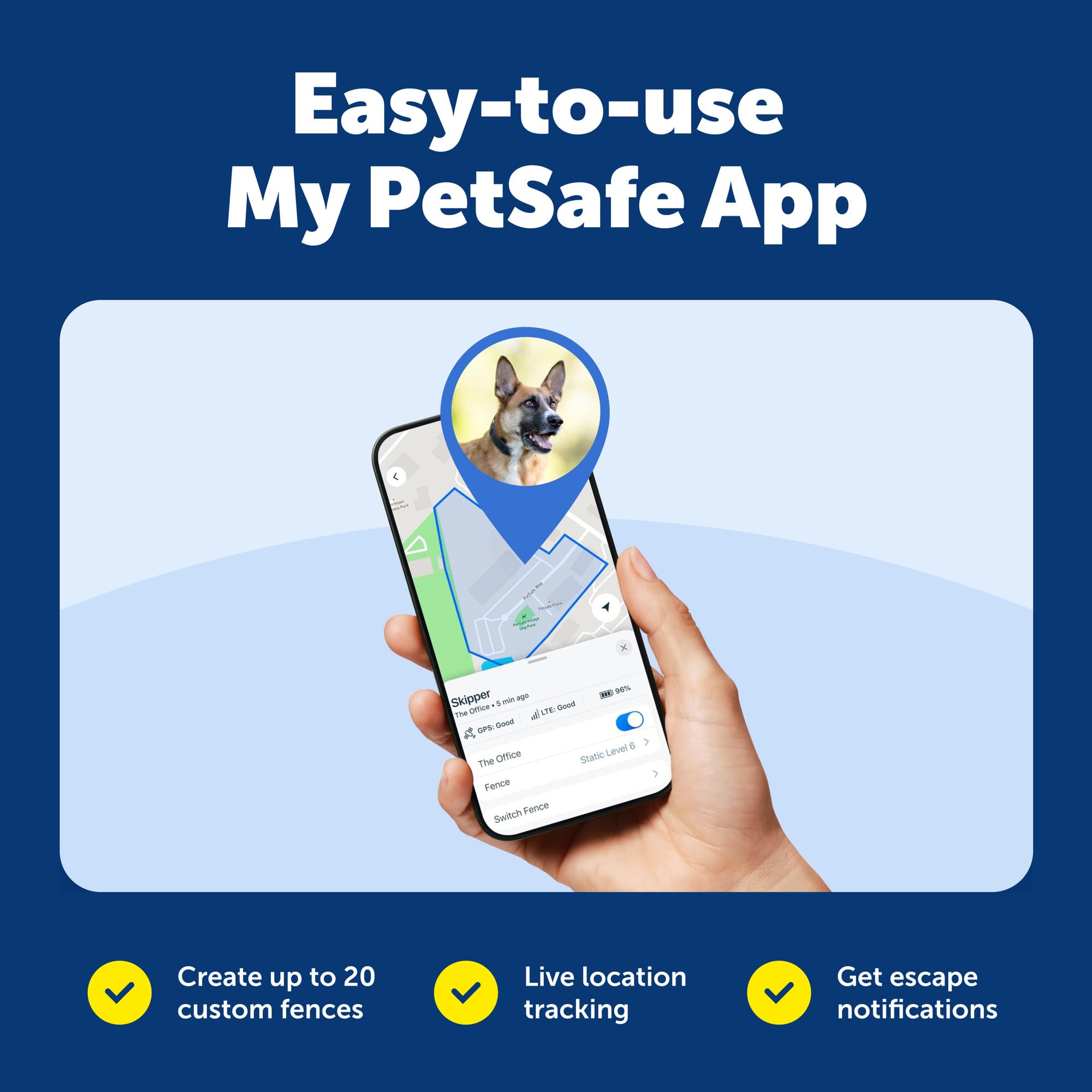 PetSafe Guardian GPS crea límites a medida mediante la aplicación para perros curiosos.