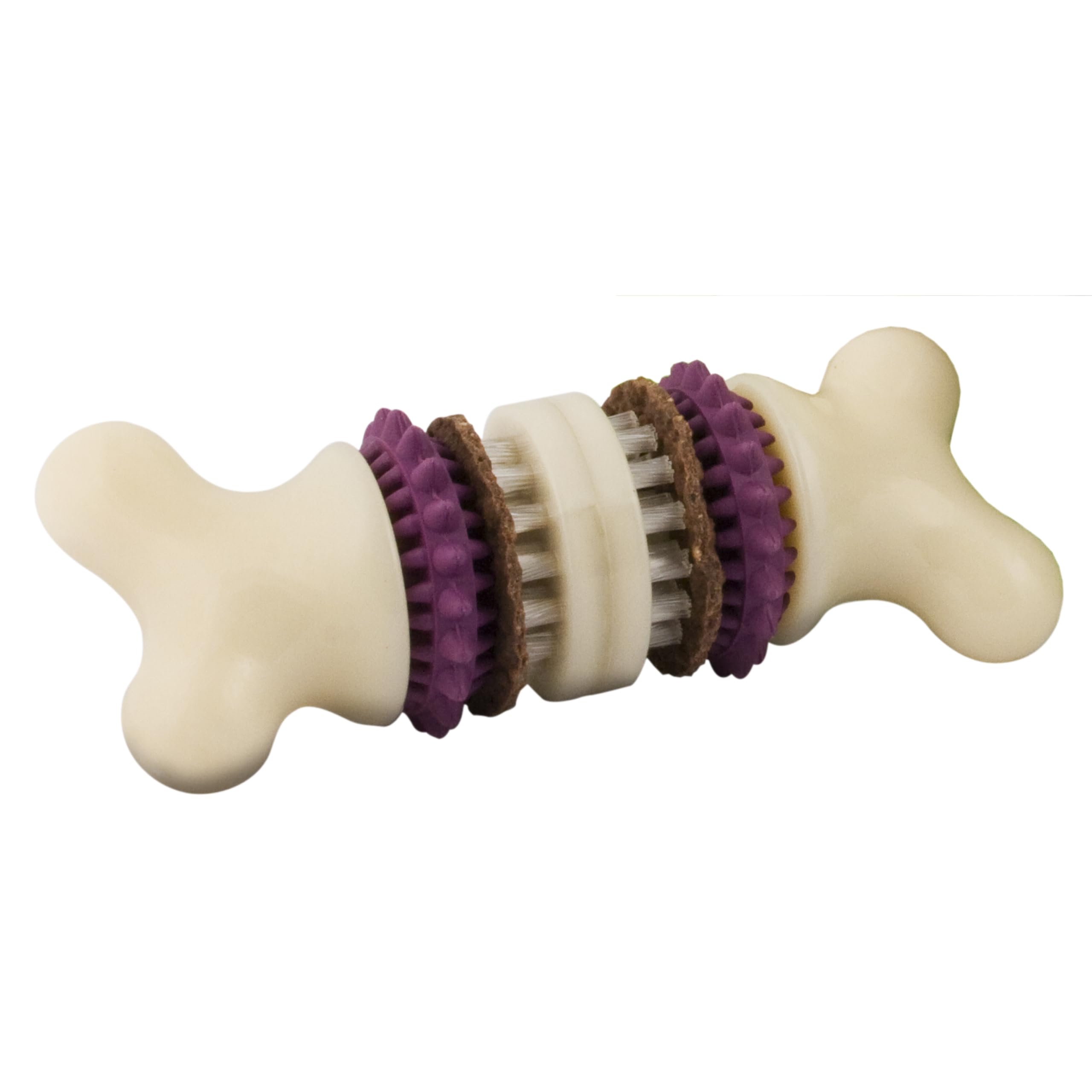PetSafe Busy Buddy Bristle Bone con cerdas para estimular encías mientras muerde.