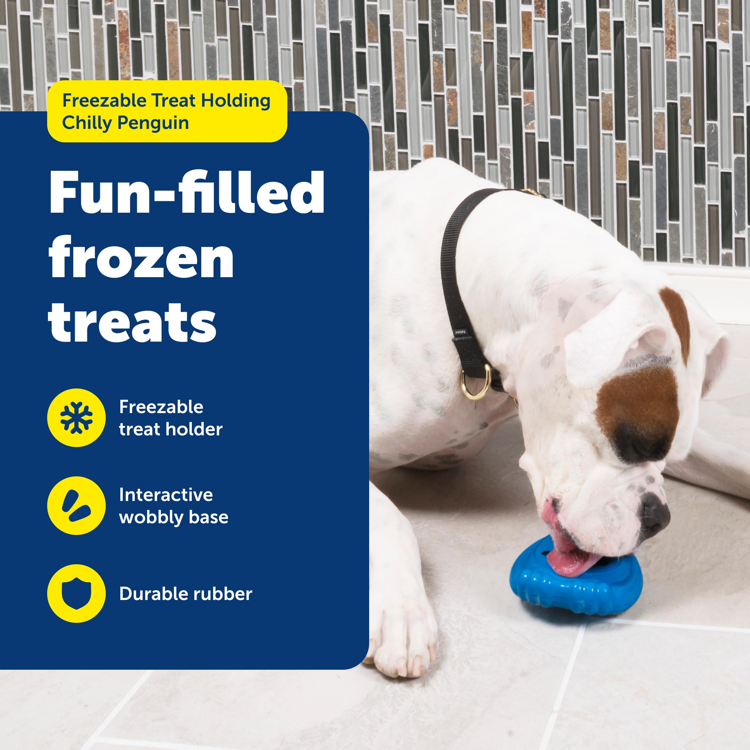 PetSafe Pinguino Frío, base redonda visible, fomenta juego activo y desaceleración de la comida.