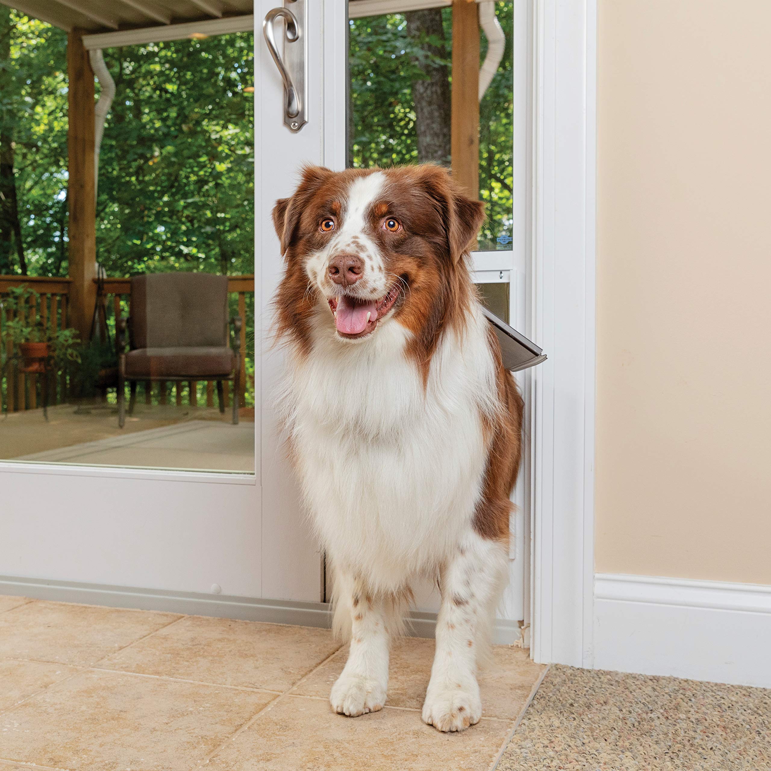 PetSafe puerta-mascota-vidrio-corredera detalle muestra marco de aluminio resistente.
