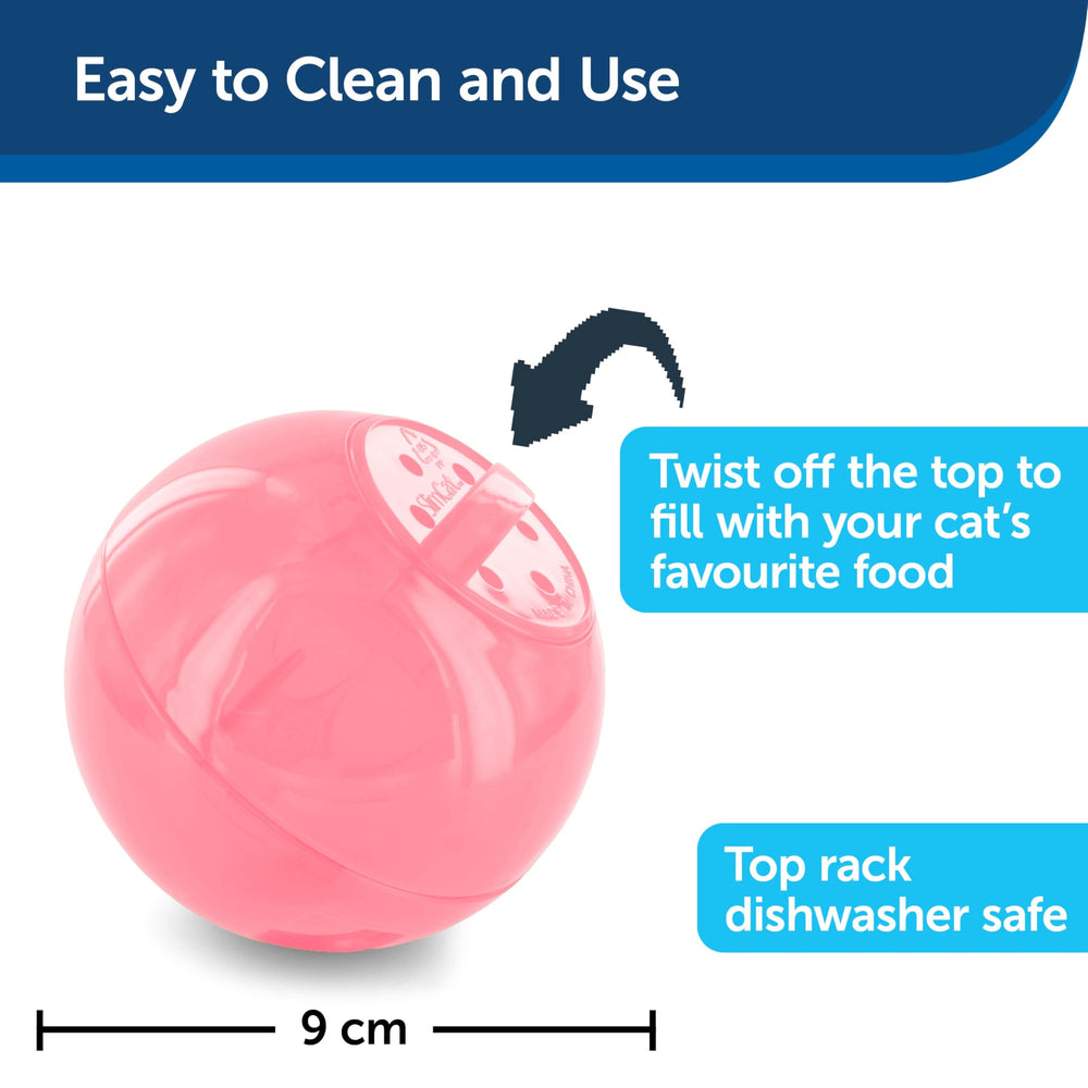 PetSafe SlimCat bola dispensadora para gatos facilita actividad física durante la comida.