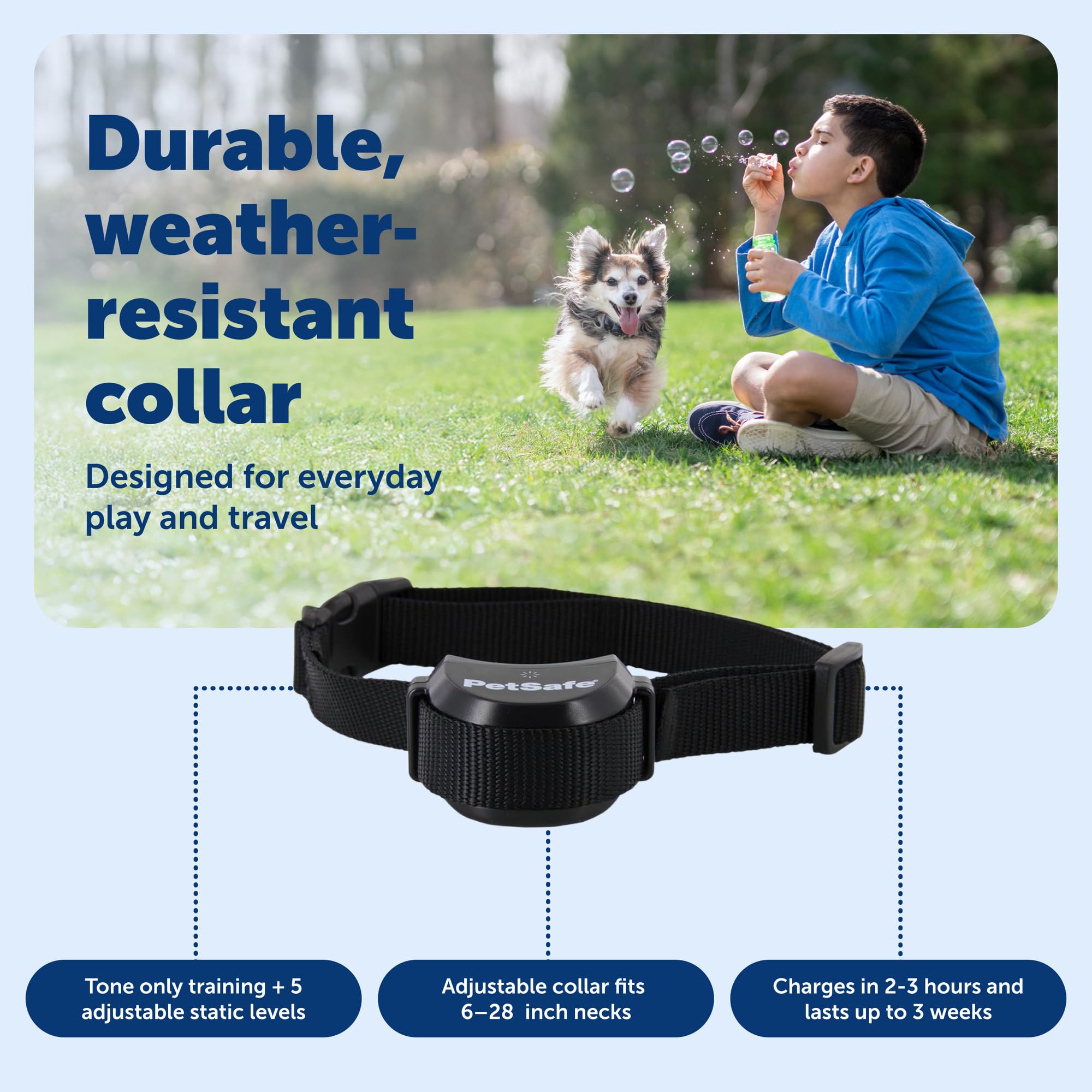 PetSafe Stay and Play: pantalla LCD que muestra el tamaño de la zona de juego