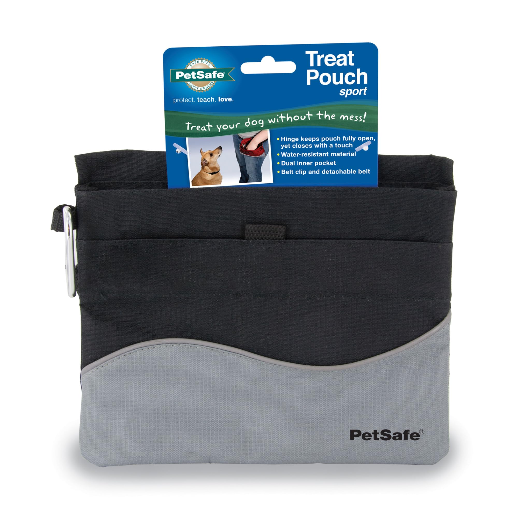 PetSafe Treat Pouch Sport cierre de bisagra evita derrames y facilita la entrega de premios