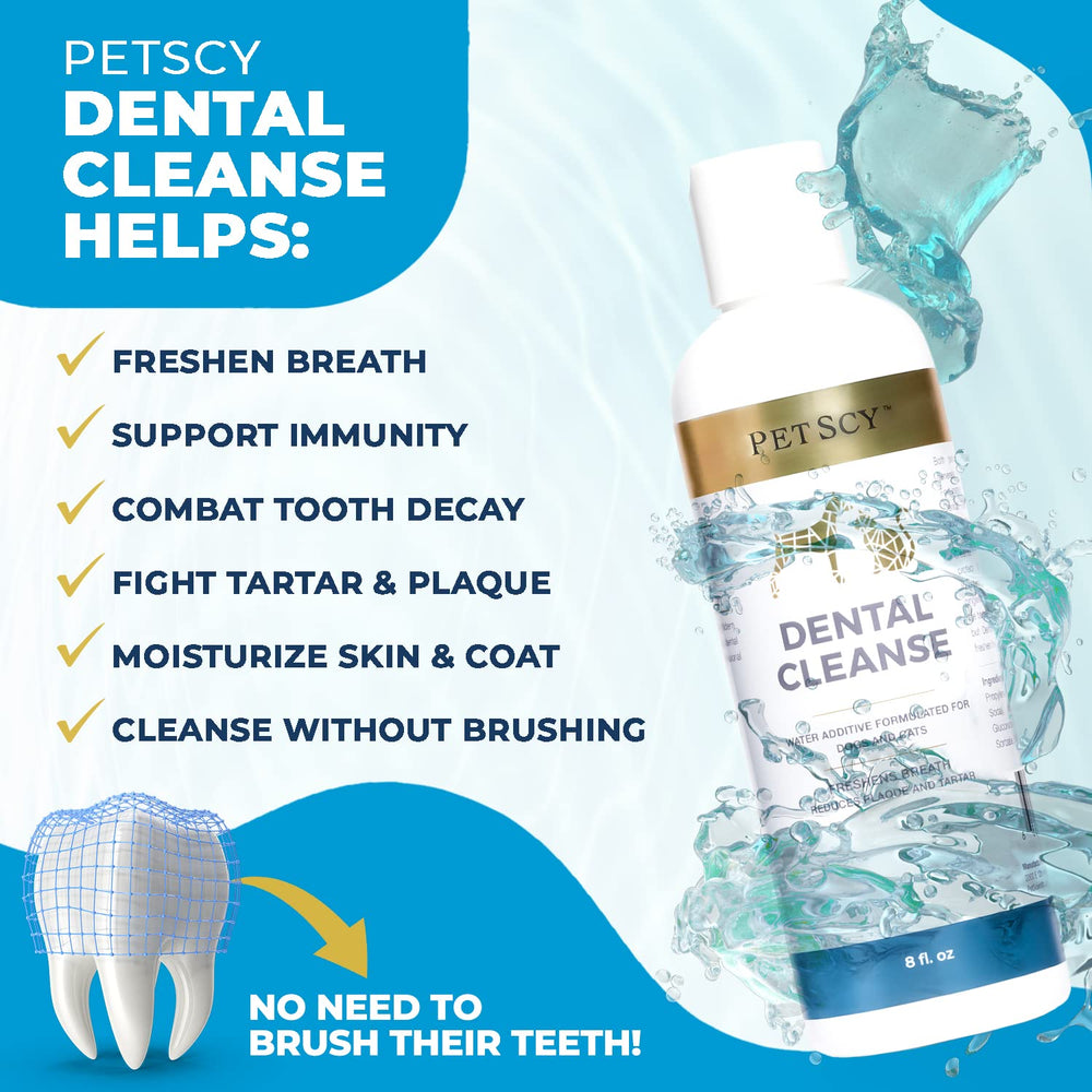 Petscy Dental Cleanse sonrisa más fresca tras uso diario en perros y gatos.
